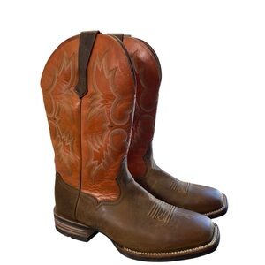 Ariat Tombstone Brown Orange Leather Square Toe Cowboy Boots 10014023 Mens 10EE